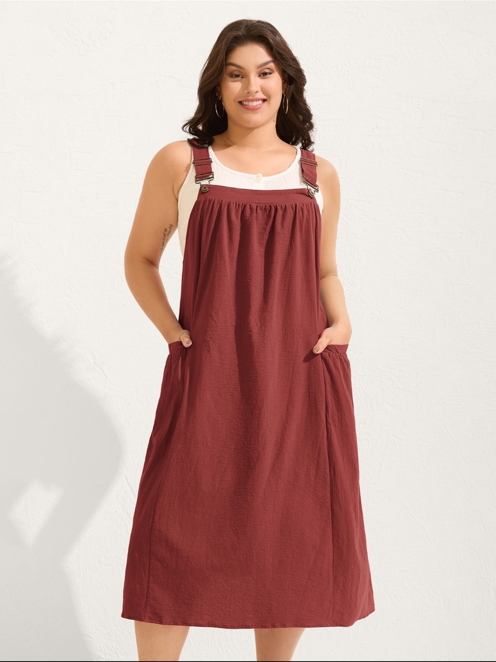 BloomChic Pure Cotton Pleated Pockets Midi Dress Pinafore Dress